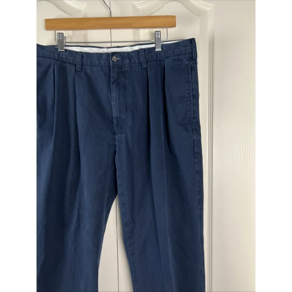 Polo Ralph Lauren Mens Cotton Pleated Pants Actual 36x30 1/2 Navy Blue Chino D27